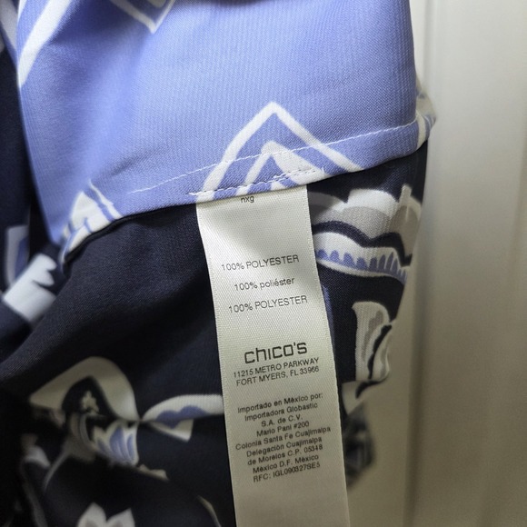 Chico's 0 Blue Mixed Print Tunic Blouse Womens Small Kimono - Picture 3 of 6